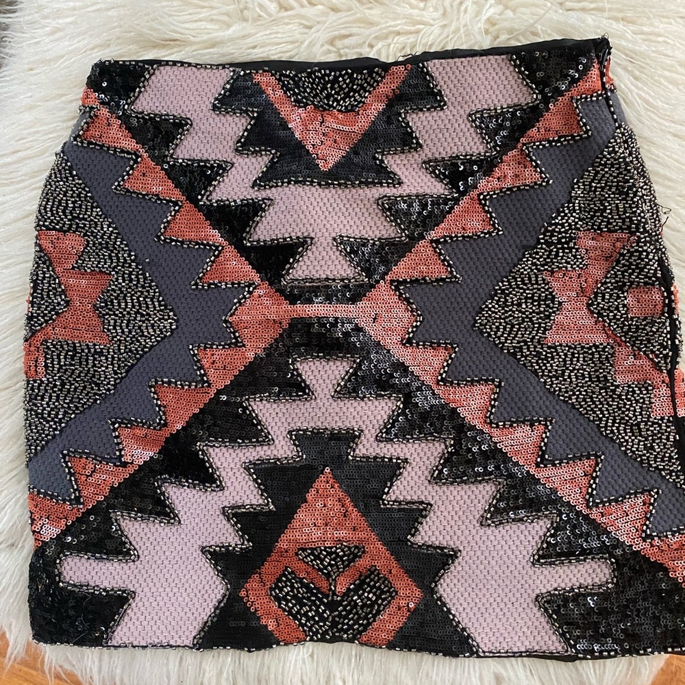 fab'rik Black, Pink & Coral Sequin Geometric Mini Skirt